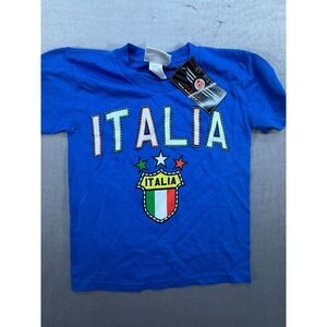 NWT Mad Engine Italy Soccer Kid Shirt Blue Medium